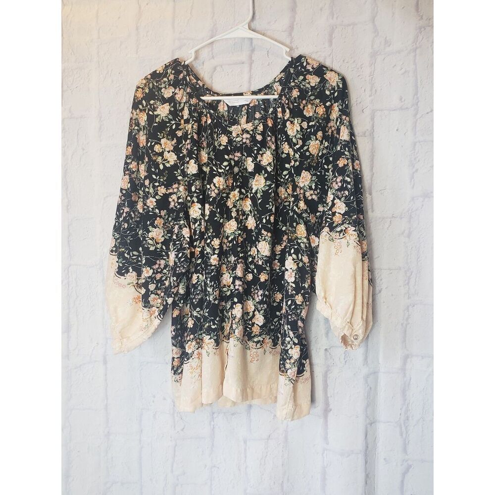 LC LAUREN CONRAD Victorian Floral Balloon Sleeve Button Down Blouse XL - Picture 1 of 7